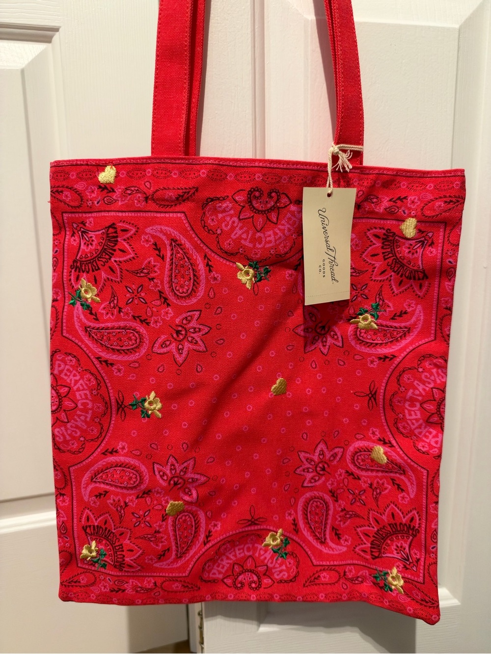 Universal Thread Red Paisley Floral Embroidered Tote